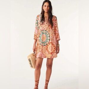 ba&sh Printed Boho V Neck Lightweight Mini Dress Size 0 Abstract Colorful‎